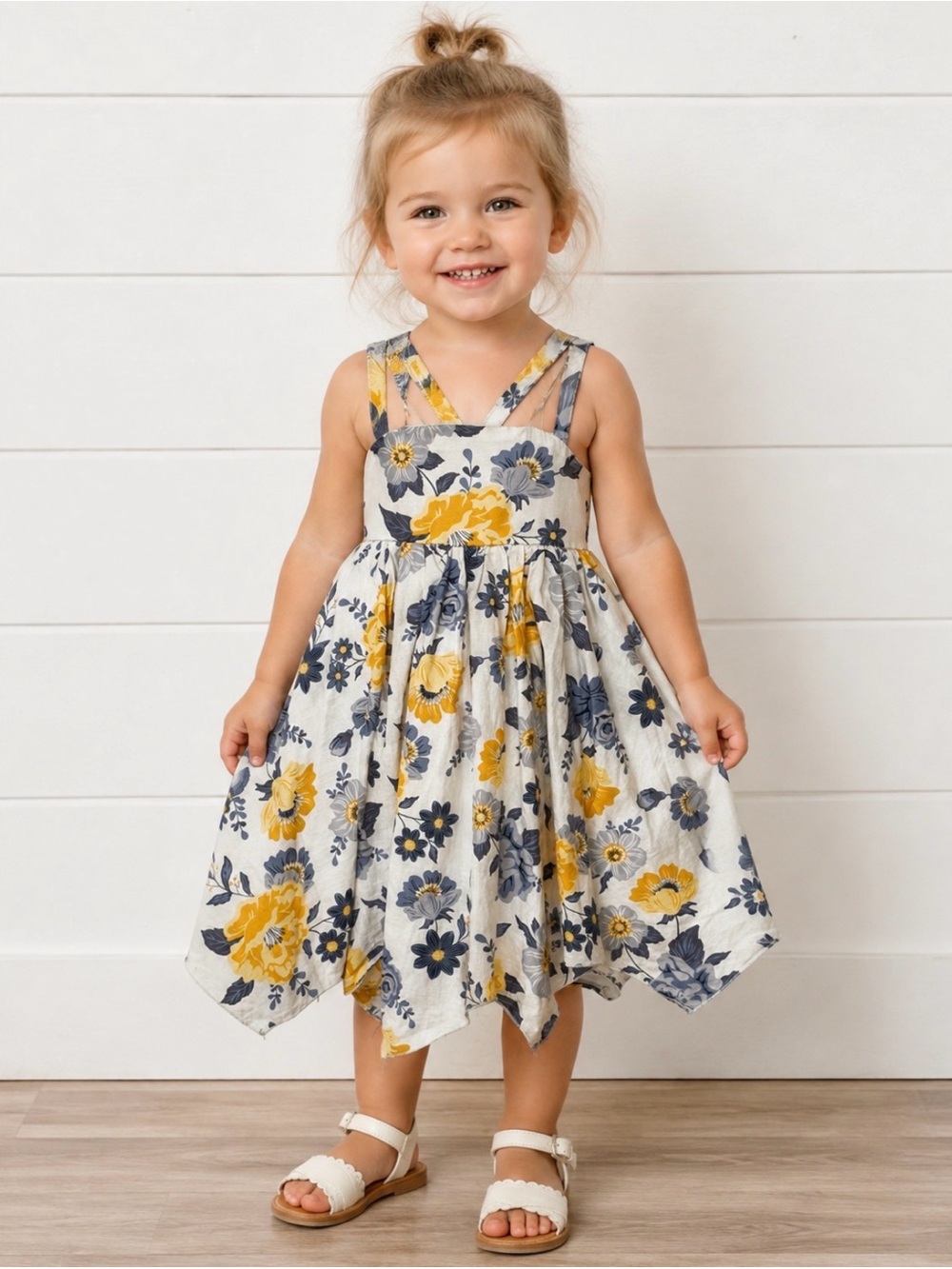Joie Girls 2T Floral Handkerchief Hem Sundress Strappy 100% Cotton Dress